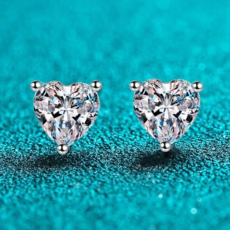 1ct Heart Cut Earrings White Gold Diamond Test Pass Lab-Created VVS1/D/Excellent - Image 1 of 4