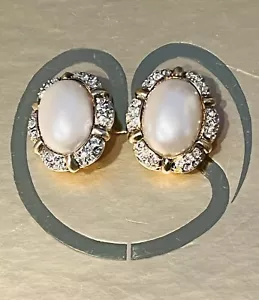 Vintage St. John Pearl & Swarovski Kristall Goldton große ansteckbare Ohrringe - Bild 1 von 8