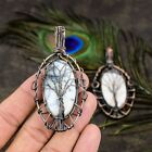 Dendrite Opal Gemstone Hand Copper Wire Draped Jewelry Pendant 3.35"