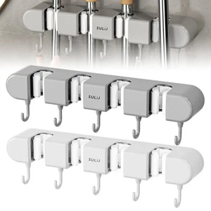 Broom Mop Holder with Hooks Wall Mounted Broom Storage Rack No Drilling GQ - Picture 1 of 18