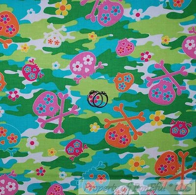 BonEful FABRIC FQ Cotton Quilt Green Pink Blue Camo Flower Power Face Mask Girl - Image 1 of 4
