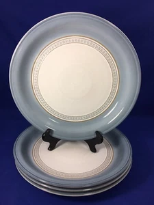 Denby CASTILE Blue Rim DINNER PLATES White Center SET OF 4 Made in England - Picture 1 of 12