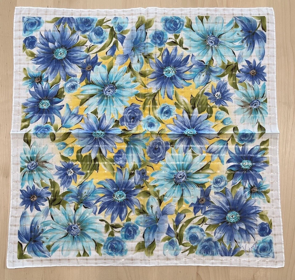 "Pañuelo KENZO Mujer Floral Azul Blanco Estampado Algodón Bolsillo Cuadrado 23""" Foto 1 de 4