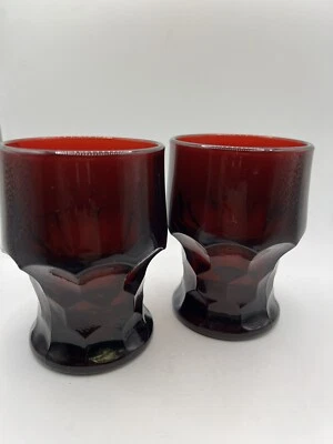 Anchor Hocking Ruby Red Georgian Honey Comb Drinking Glasses 4 1/2in Vintage 2 - Image 1 of 4
