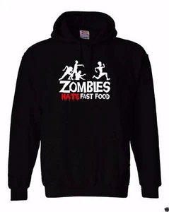 NUEVO CON ETIQUETAS HOMBRE ESTAMPADO ZOMBIES HATE COMIDA RÁPIDA DIVERTIDA CHAQUETA HIPSTER CON CAPUCHA JERSEY - Imagen 1 de 16