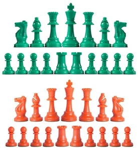 Staunton Triple Weighted Chess Pieces – Full Set 34 Green & Orange - 4 Queens - Picture 1 of 3