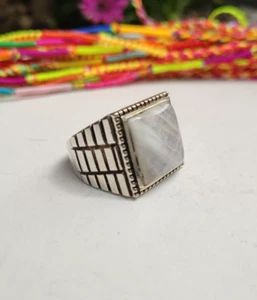 ANELLO UOMO ARGENTO 925 RING SILVER STERLING PIETRA DI LUNA MISURA 27 U38 - Foto 1 di 11