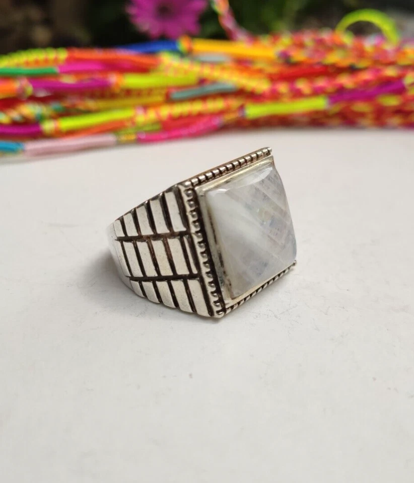 ANELLO UOMO ARGENTO 925 RING SILVER STERLING PIETRA DI LUNA MISURA 27 U38 - Immagine 1 di 4