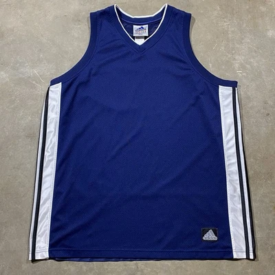 Camiseta deportiva de baloncesto Adidas Y2K para hombre XL azul blanco a rayas laterales sin mangas Foto 1 de 4