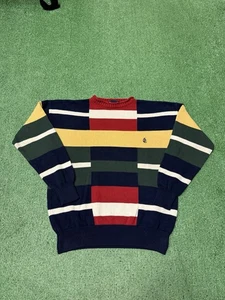 Vintage 90s Nautica Knit Colorblock Sweater Men's size Medium Pullover Preppy - Picture 1 of 10