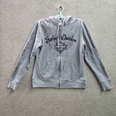 Sudadera con capucha para mujer Harley-Davidson L azul cachemira barra y escudo pedrería Foto 1 de 4