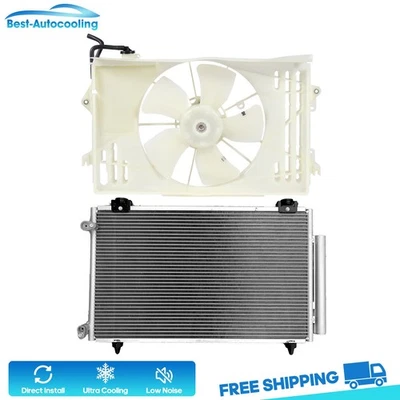 A/C Condenser and Cooling Fan Assembly Kit For 2005-2008 Toyota Corolla Matrix - Image 1 of 4