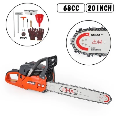 ARTUDATECH 🪚20"68CC Gasoline Chainsaw Cutting Wood Gas Sawing Aluminum Crankcase Chain Saw