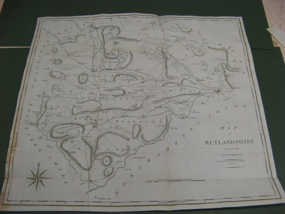 MAPA GRANDE DE RUTLANDSHIRE ANTIGUO 100 % ORIGINAL DE JOHN CARY OAKHAM UPPINGHAM Foto 1 de 1