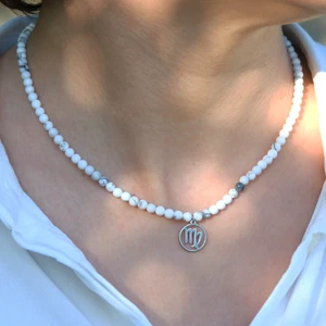 Howlith Halskette – 4mm Perlen mit Sternzeichen Anhänger, Astrologie Schmuck - Bild 1 von 8