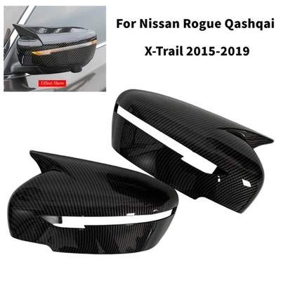 For Nissan Rogue Qashqai X-Trail 2015-2019 Carbon Fiber Horn Style Mirror Cover - Imagem 1 de 4