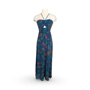 Free People Womens Medium One Step Ahead Maxi Dress in Blue Floral Halter - Picture 1 of 10