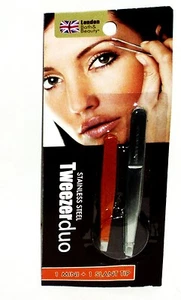 Bath Beauty Stainless Steel Tweezers 1 Mini & 1 Slant Tip Perfect Brow Precision - Picture 1 of 1