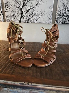 Ulla Johnson leather Open Toe gladiator style heels brown lace up tassel 8.5(39) - Picture 1 of 8