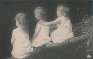 Antique RPPC Real Photo Postcard Three Blond Children Backs to Camera Odd Weird - Picture 1 of 5