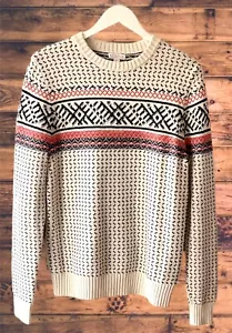 Merona nordischer Unisex-Pullover S geometrischer Rundhalsausschnittpullover beige marineblaurot klein - Bild 1 von 5