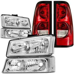 Headlight & Tail Lights Assembly Compatible with 03-06 Chevy Silverado Chrome - Picture 1 of 10