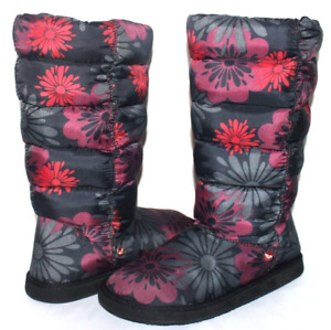 Roxy Shasta Floral-Print Nylon Puffer Faux-Fur Lined Tall Winter Boot 9 Women's