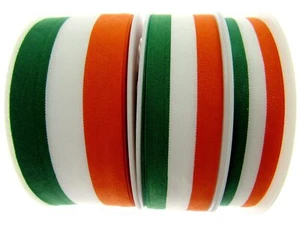 Irish Ribbon - Green, White Orange Striped Tri Colour Ribbon - 15mm, 25mm, 40mm - Picture 1 of 14