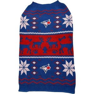 Pets First MLB Christmas Themed Dog Sweater with Toronto Blue Jays Logo - Picture 1 of 4