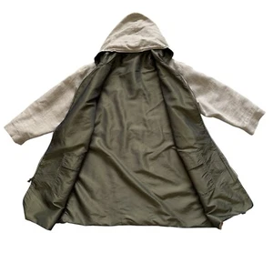 J Jill Linen Utility Chore Coat Jacket Reversible Hood Beige Sage Green Size XLP - Picture 1 of 9