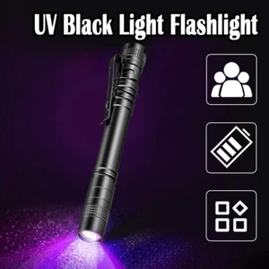 Uv Flashlight 365nm Ultraviolet Torch With Pen Clip Manual Blacklight Scorpion - Picture 1 of 11