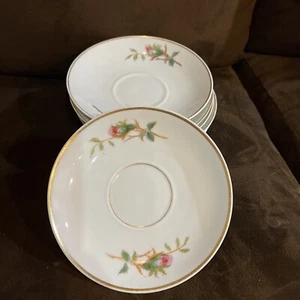 8 HAVILAND Limoges china MOSS ROSE Gold Trim - 5 1/2” saucers - Picture 1 of 5