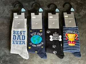 Mens Socks Size 6-11 Fathers Day Best Dad Grandad Dog Dag F&F Christmas Birthday - Picture 1 of 23