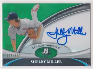 SHELBY MILLER 2011 Bowman Platinum AUTO Green Refractor Rookie Card #175/399 - Foto 1 di 2