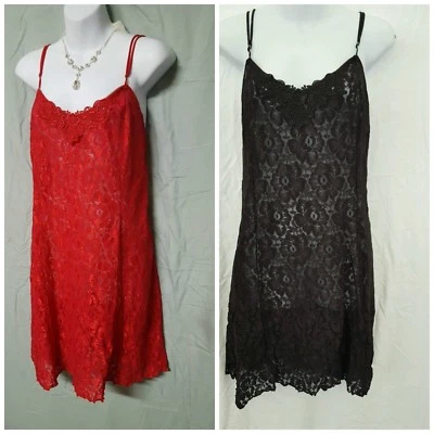 Woman Within Black Red Lace Knee Length Nightgown Sz L 1x 2x 3x 4x - Image 1 of 4