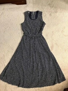 Vintage MS CHOICE CALIFORNIA - Size 10 Polka Dot Belted Dress - Navy Blue/White - Picture 1 of 10