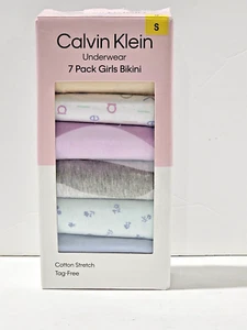 Calvin Klein~Girls~7-Pack Bikini Underwear~Cotton Stretch~Tag-Free~Size S~NEW - Picture 1 of 14