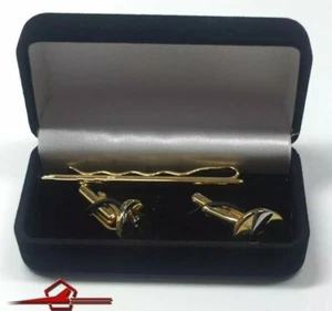 MEN'S TIE CLIP AND FIST BUTTONS GOLD PLATED 24K. WITH CASE - Picture 1 of 4