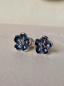 PANDORA Sterling Silver Wandas Garden Oxidised Pink Tourmaline Flower Studs RARE - Picture 1 of 6