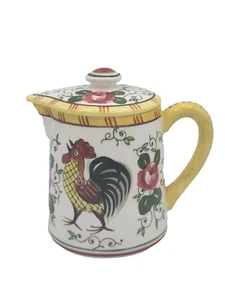 PY Early Provincial Rooster And Roses Ucago Syrup Dispenser 1950's Hand Painted - Picture 1 of 10