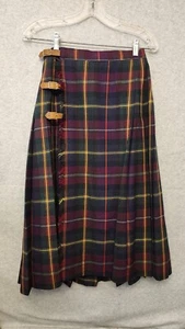 Ralph Lauren Tartan Plaid Skirt Womens Size 6 Wool Maxi A Line Leather Details - Picture 1 of 13
