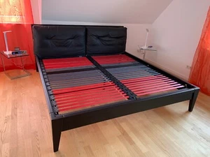Bett modern Massivholz schwarz 200x200 Super Qualität! Kissen Echtleder NP2483€ - Bild 1 von 10