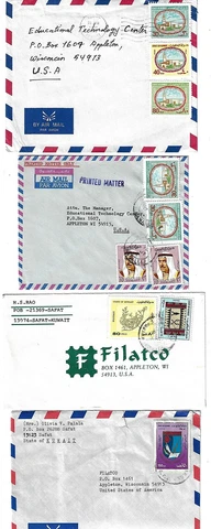 KUWAIT 1970 COLLECTION OF 8 COMMERCIAL AIR MAIL COVERS TO US VARIOUS FRANKINGS Cover