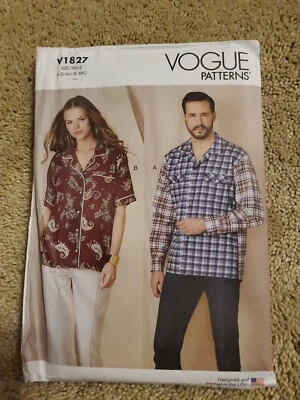 Vogue V1827 Unisex Men's/Women's Shirts - Size S - XXL Sewing Pattern FF  - Image 1 of 2