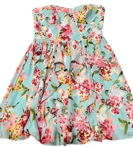 ADELYN RAE Blue Floral Strapless Flowy Sweetheart Neck Mini Dress NEW Size M NWT - Picture 1 of 7