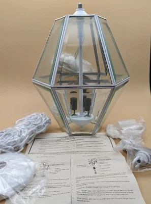 Forecast Lightolier Hanging Beveled 12 Panel Glass Entryway Light White Metal - Image 1 of 4