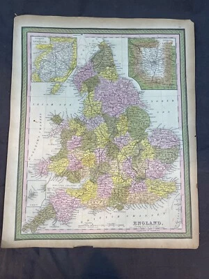 Mapa Mitchell antiguo Inglaterra Gales Liverpool Londres teñido a mano 1846 Foto 1 de 4