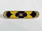 Vintage 1950s Art Deco Bar Pin Brooch Enamelled Crystals Pierre Bex Style Yellow