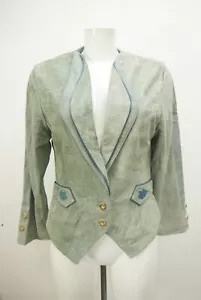 Kurze Lederjacke 90er Vintage tailliert Blazer Ziegenvelour taubenblau Gr.38 - Bild 1 von 7