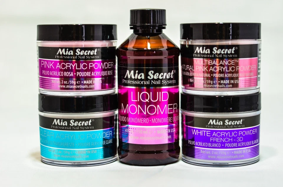 MIA SECRET MONÓMERO LÍQUIDO 4 oz y 2/4 (2 oz) PWDER ACRÍLICO (rosa, múltiple, blanco y transparente)  Foto 1 de 1